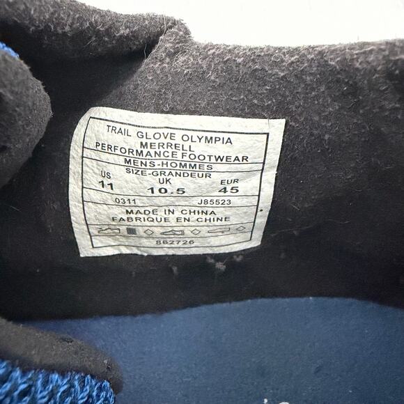 Merrell Trail Glove Olympia Shoes Mens 11 Blue Vibram Barefoot Running
